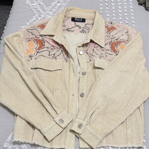 Blue B Beige Corduroy Jacket with Embroidered Details